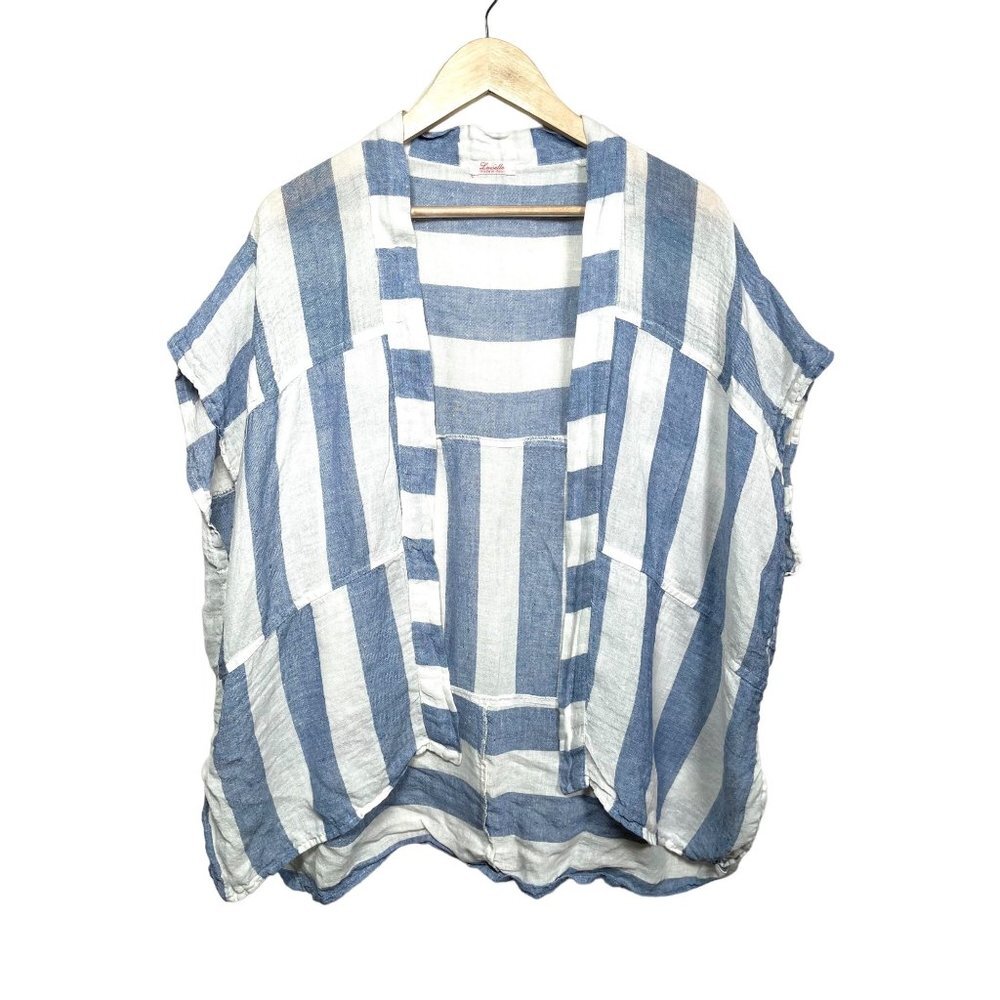 Luiselle Italy striped linen boxy open cardigan sz M‎